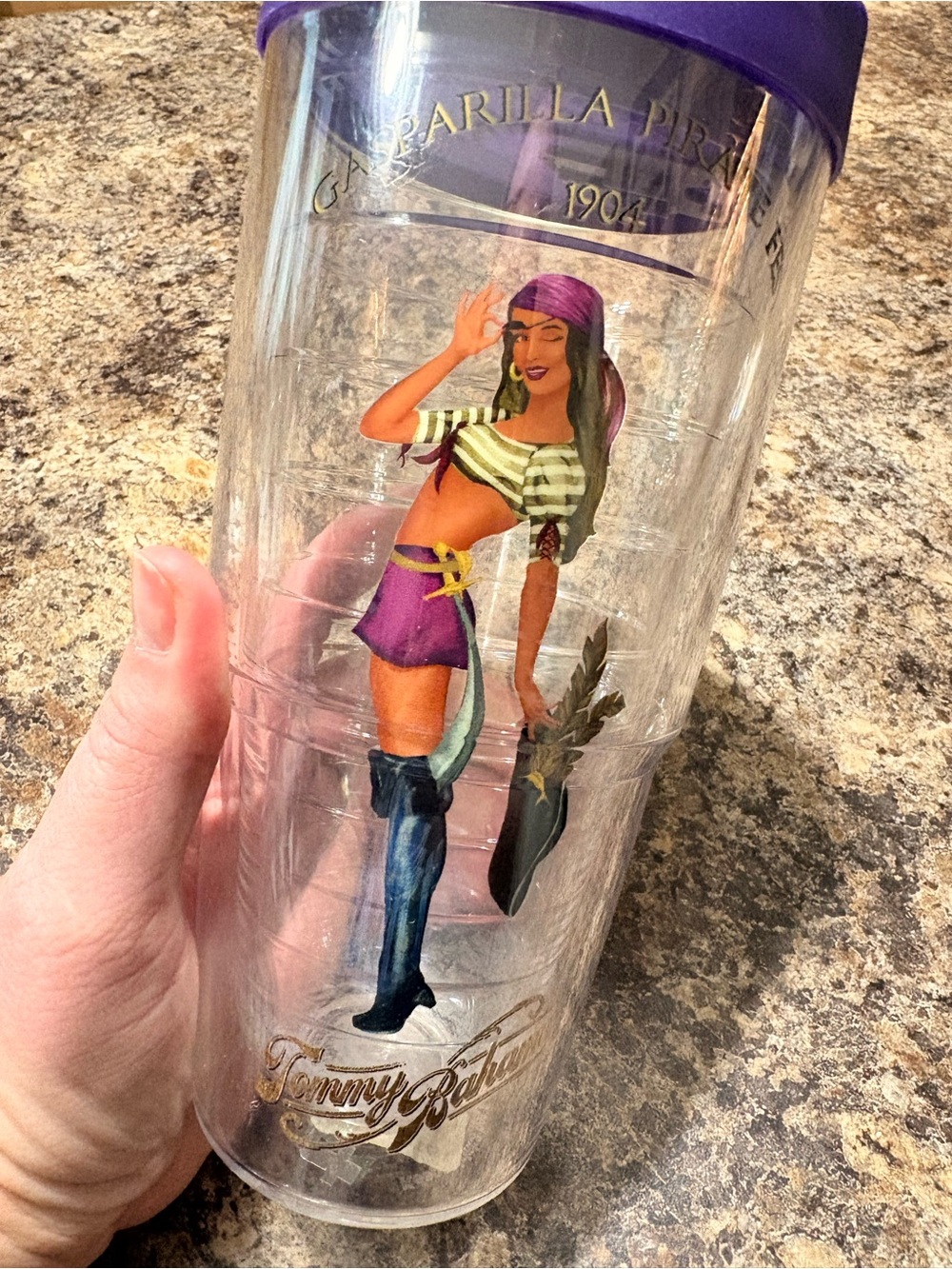 tervis Clear Tumbler with Purple Lid and Colorful Pirate Pinup